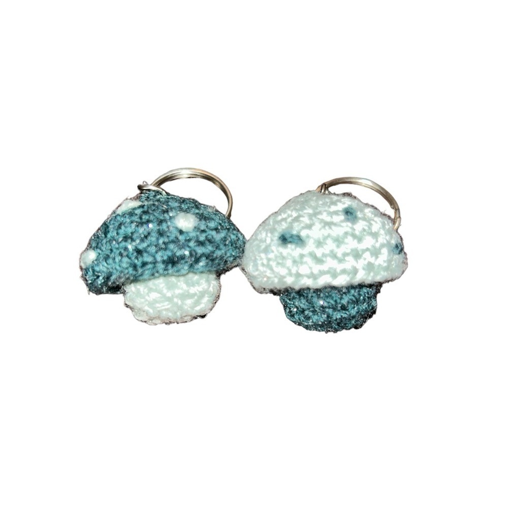 Miniature Crochet Popping Mushroom Keychain Duo
